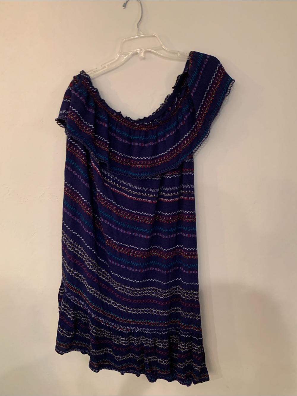 Xilaration Navy Boho One Shoulder Knee Length Stitch Stripping XL